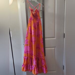 Vibrant Orange and Pink Floral Maxi Dress